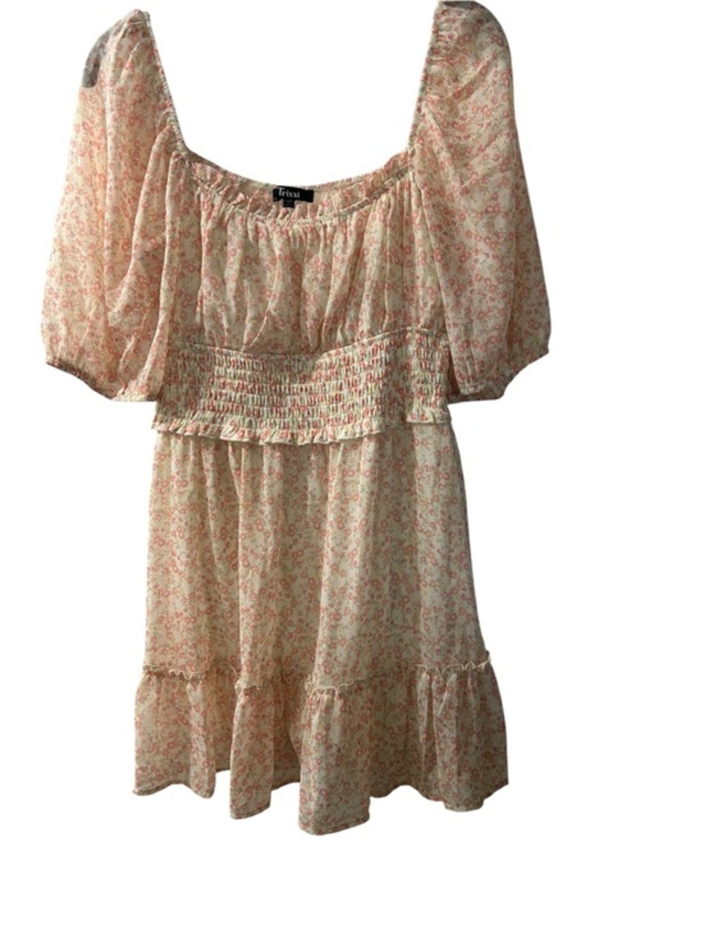 Boho Liberty Floral Sheer Mini Dress with Smocked Waist - Picture 2 of 6